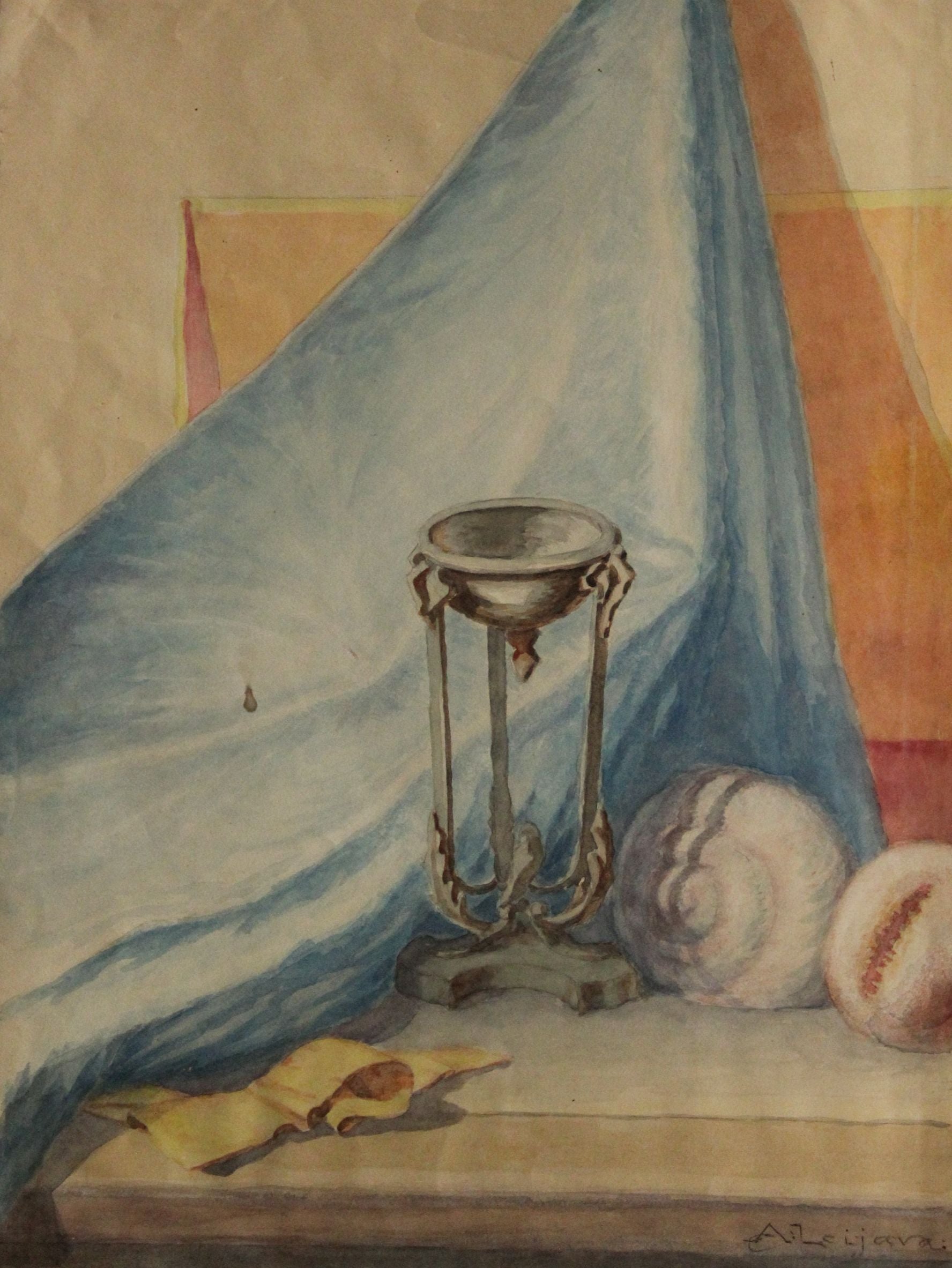 Still life with blue drapes